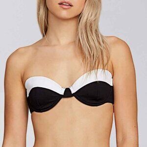 Volcom Ecotrue Black White Simply Rib Bandeau Bikini Top Size Medium Underwire